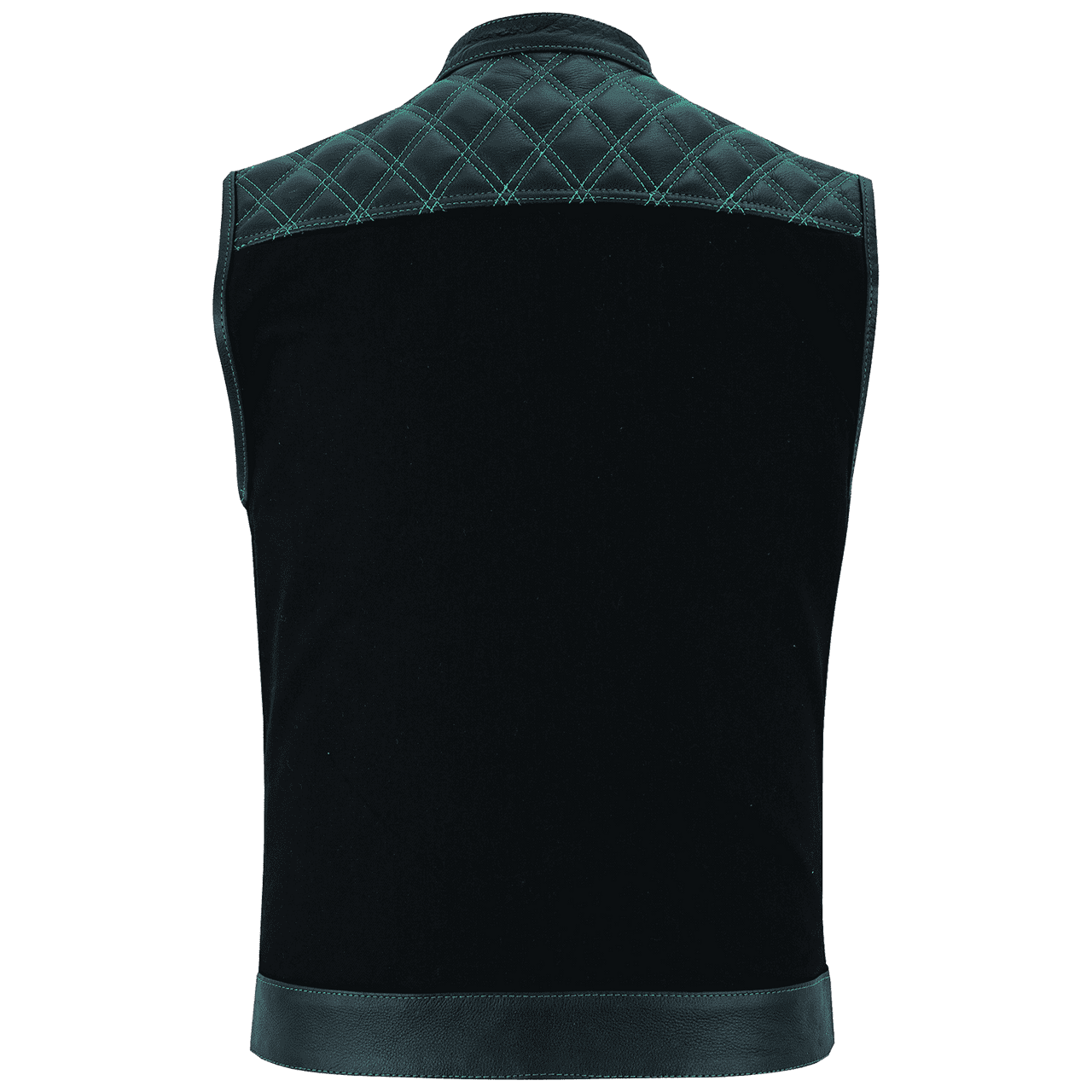 Vance-Leathers-VB924GN-Men's-Denim-Leather-Motorcycle-Vest-with-Green-Stitching-back-view