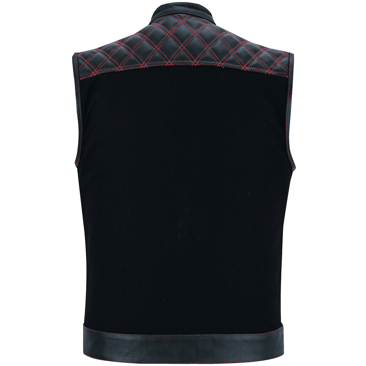 Vance-Leathers-VB924RD-Men's-Denim-Leather-Motorcycle-Vest-with-Red-Stitching-back-view