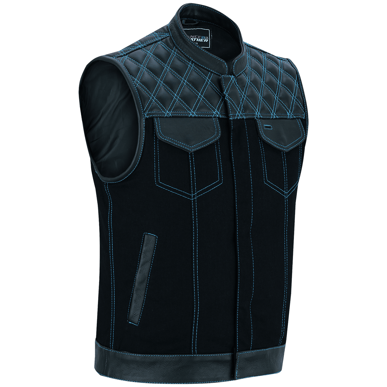 Vance-Leathers-VB924BL-Men's-Denim-Leather-Motorcycle-Vest-with-Blue-Stitching-main