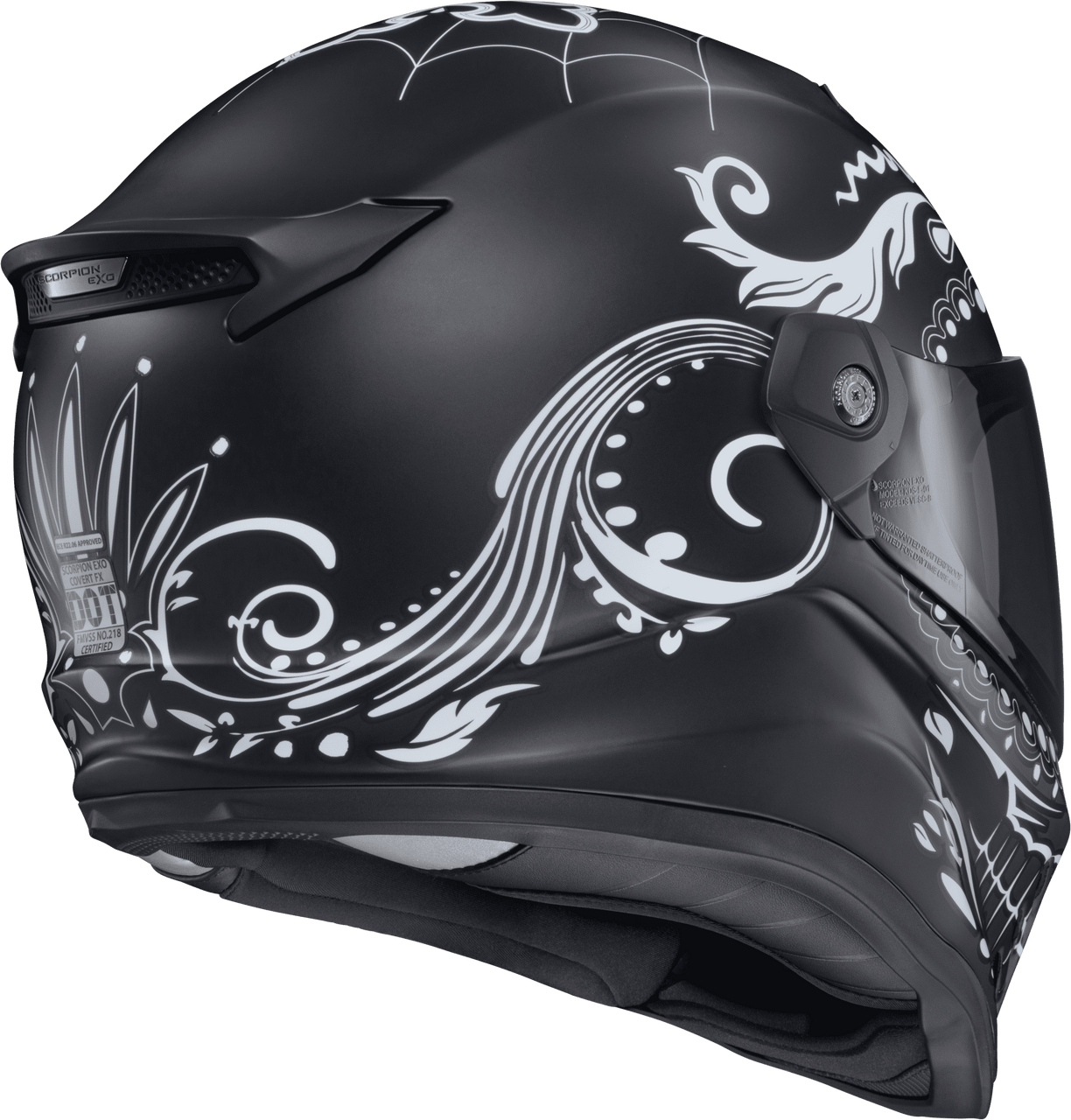 Scorpion-EXO-Covert-FX-EL-Malo-Full-Face-Motorcycle-Helmet-Matte-Black-White-back-side-view