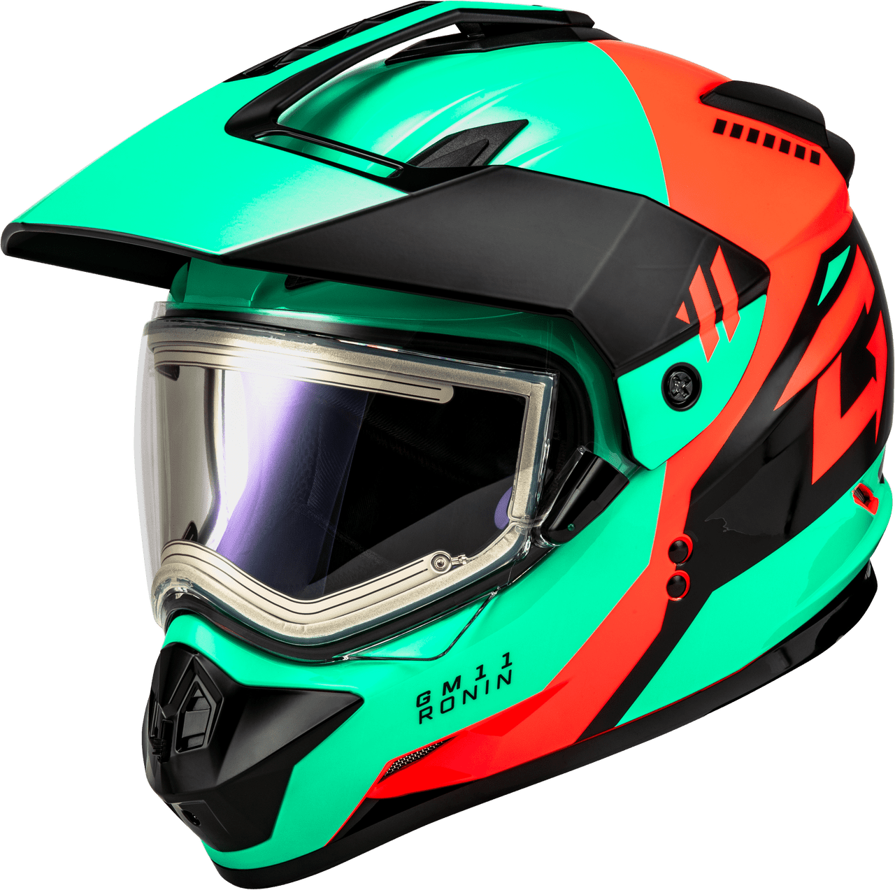 Gmax-GM-11S-Ronin-Snow-Helmet-with-Electric-Shield-Black/Aqua-Coral-main