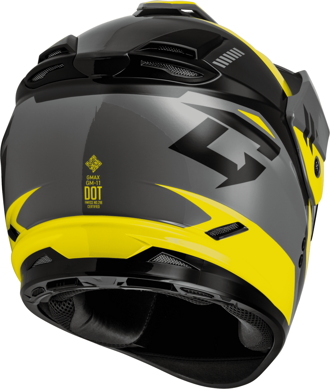 Gmax-GM-11S-Ronin-Snow-Helmet-with-Electric-Shield-Yellow-Grey-Silver-back-side-view