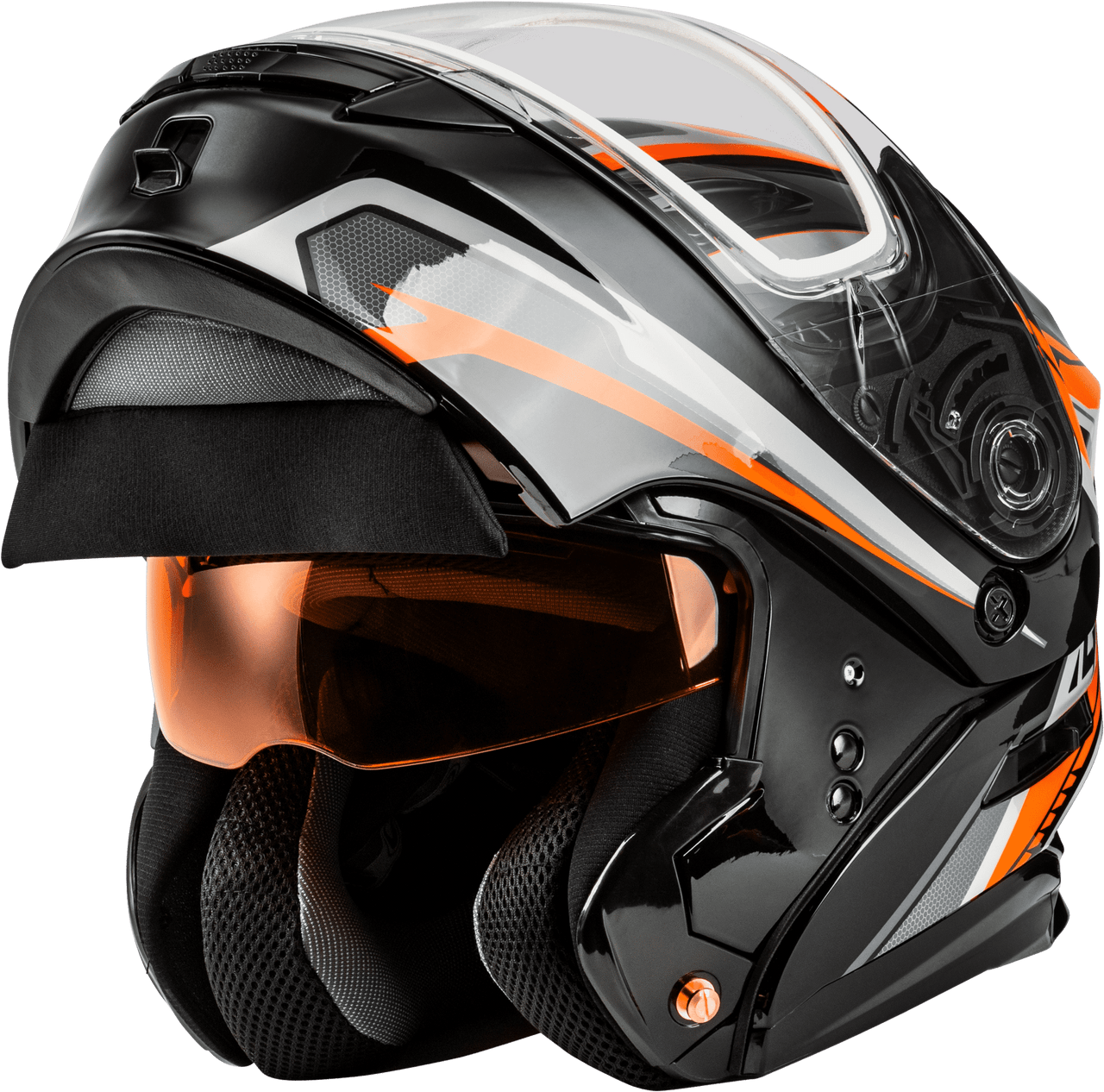 Gmax-MD-01S-Transistor-Snow-Modular-Helmet-Orange-Black-Front-Open-Visor