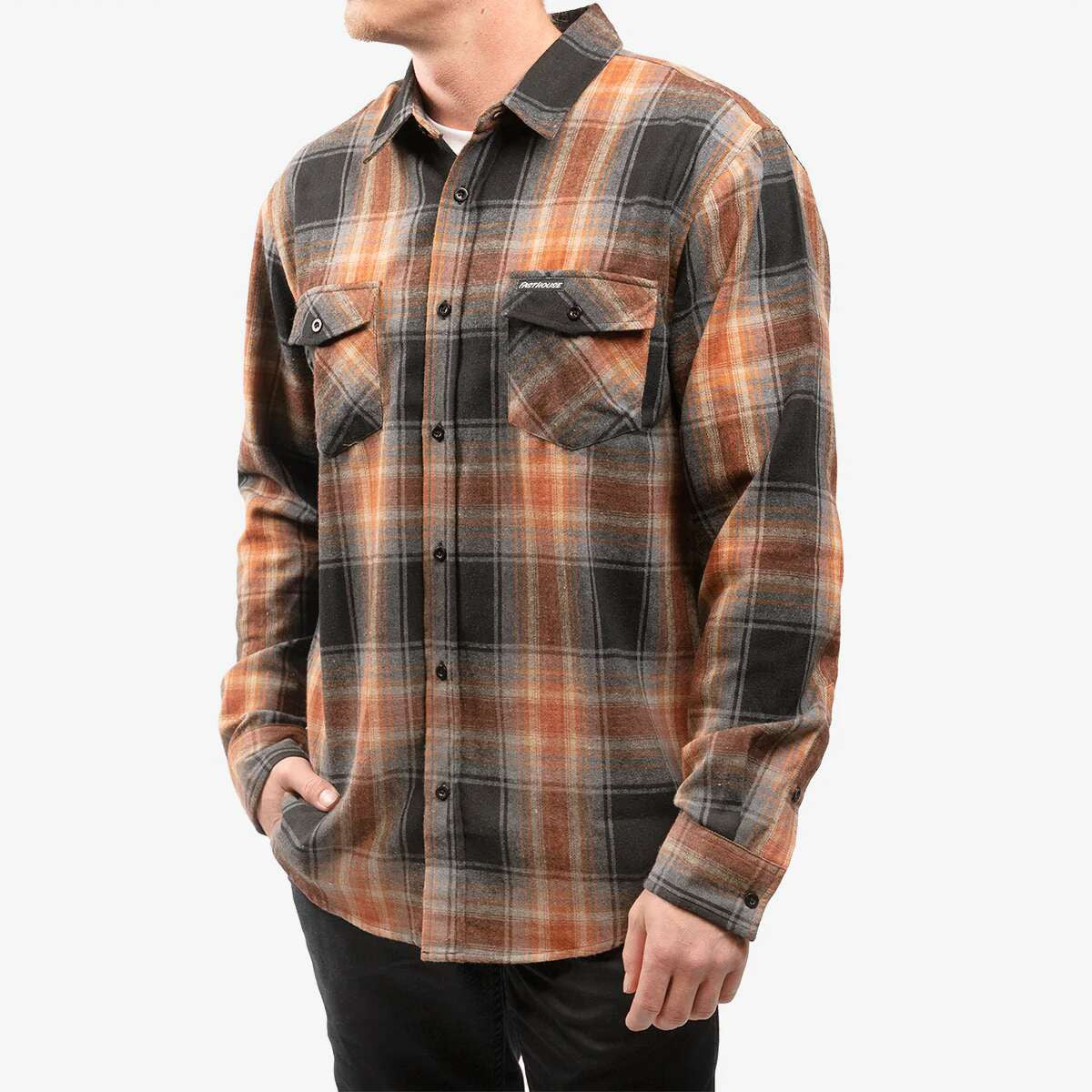 Fasthouse-Saturday-Night-Special-Flannel-Shirt-Beige-dusk-front-pic