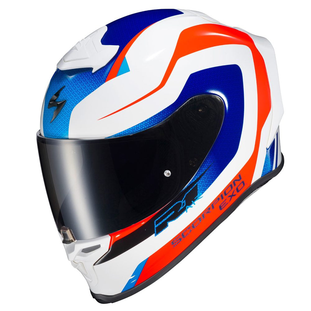 Scorpion-EXO-R1-Air-Hive-Full-Face-Motorcycle-Helmet-White-Red-Blue-smoke-shield-side-view