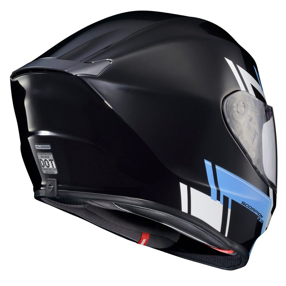 Scorpion-EXO-R420-Pace-Full-Face-Motorcycle-Helmet-Black-Blue-rear-view