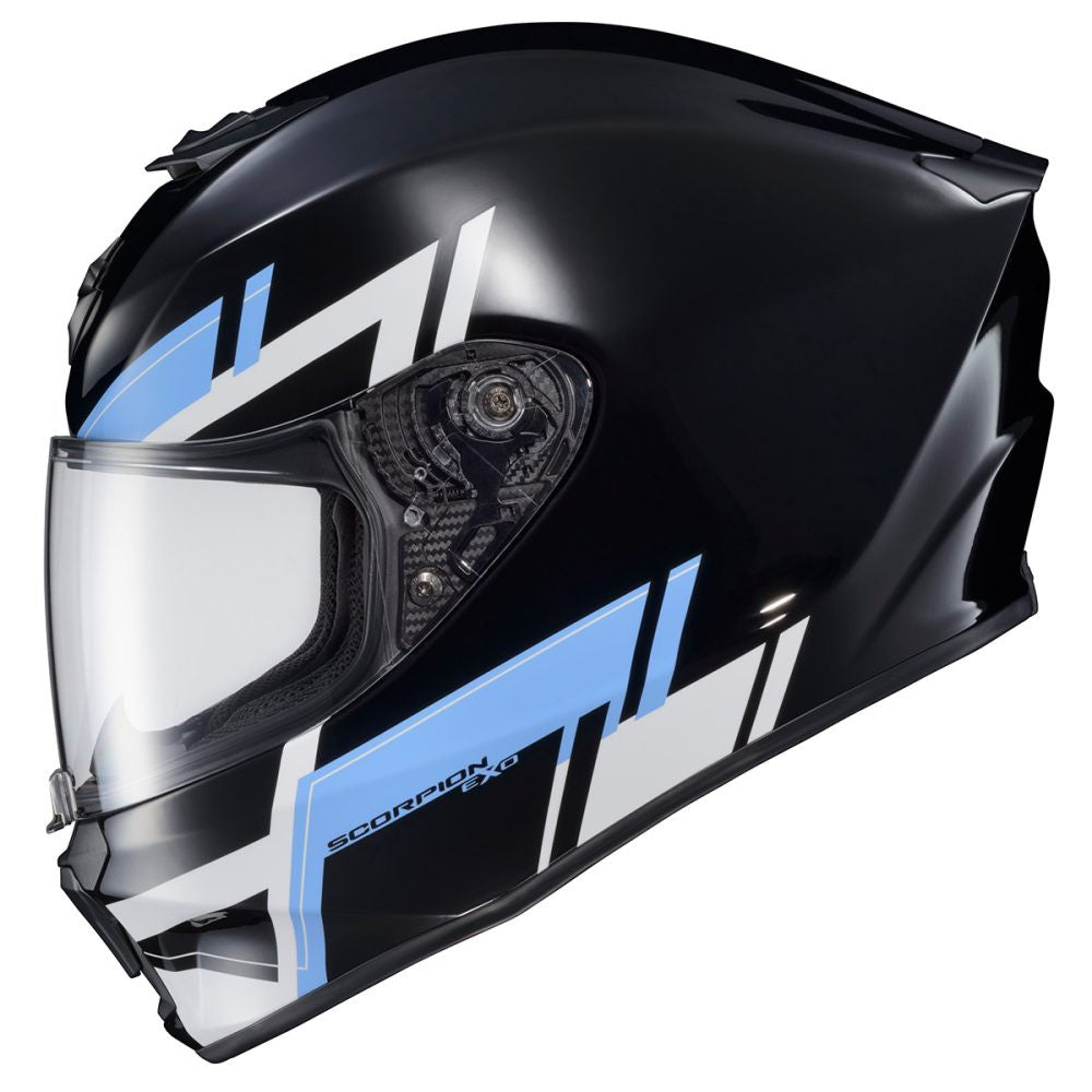 Scorpion-EXO-R420-Pace-Full-Face-Motorcycle-Helmet-Black-Blue-left-view