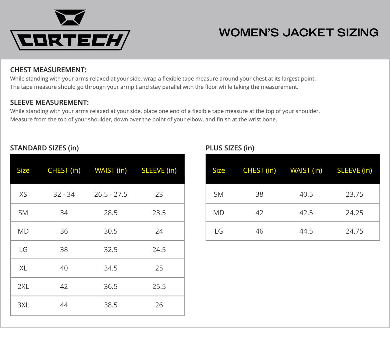 Cortech-Womens-Aero-Tec-2.0-Motorcycle-Jacket-Black-size chart