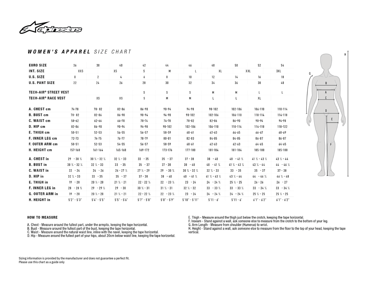 Alpinestars-Tory-Womens-Leather-Motorcycle-Jacket-size chart