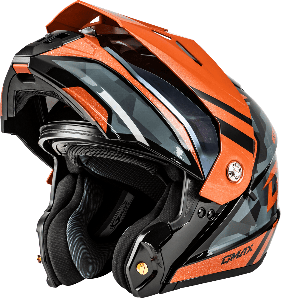 Gmax-MD-74-Striker-Black-Grey-Orange-Modular-Motorcycle-Helmet-open-front-view