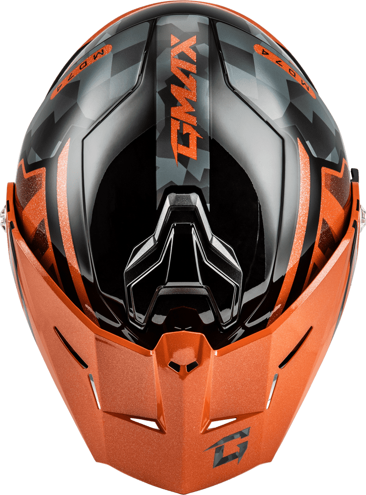 Gmax-MD-74-Striker-Black-Grey-Orange-Modular-Motorcycle-Helmet-top-view