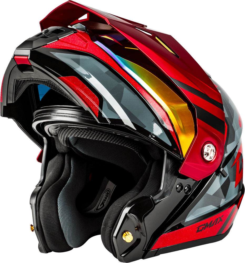 Gmax-MD-74-Striker-Black-Grey-Red-Modular-Motorcycle-Helmet-front-open-view