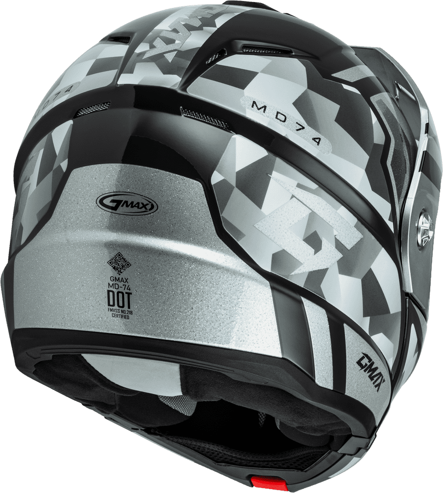 Gmax-MD-74-Striker-Silver-Blue-Modular-Motorcycle-Helmet-back-side-view