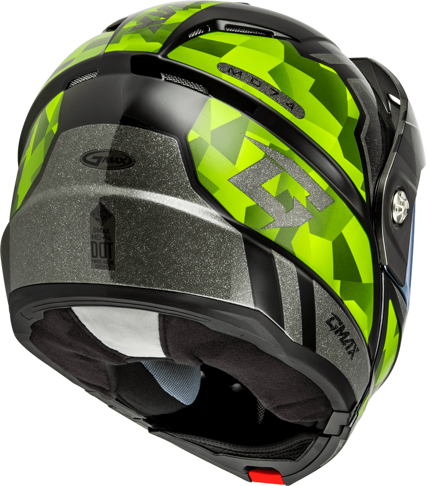 Gmax-MD-74-Striker-Black-Silver-Green-Modular-Motorcycle-Helmet-back-side-view