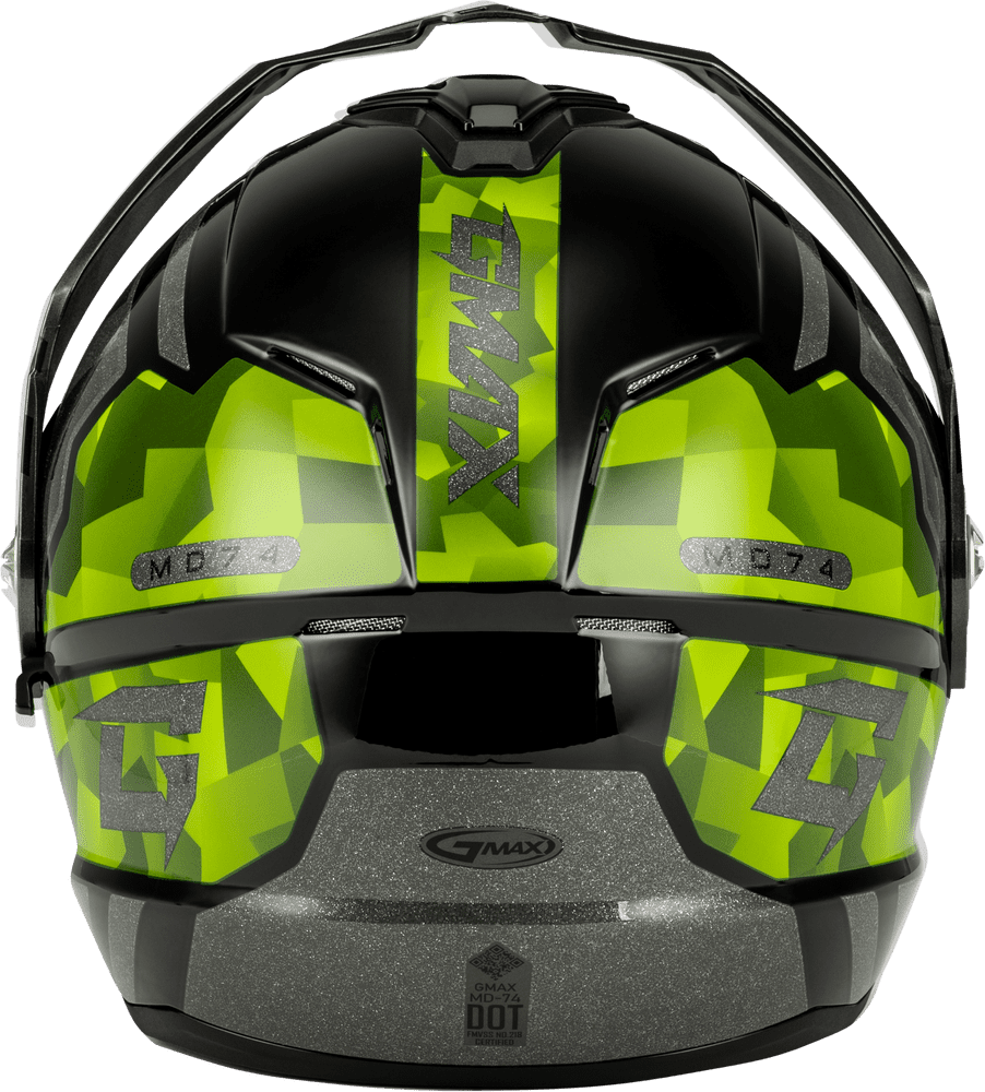 Gmax-MD-74-Striker-Black-Silver-Green-Modular-Motorcycle-Helmet-back-view