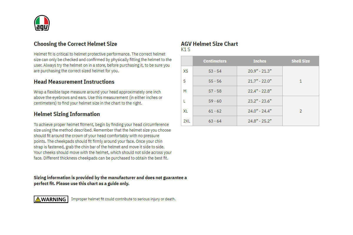 AGV-K1-S-Sling-Full-Face-Motorcycle-Helmet-Size-chart