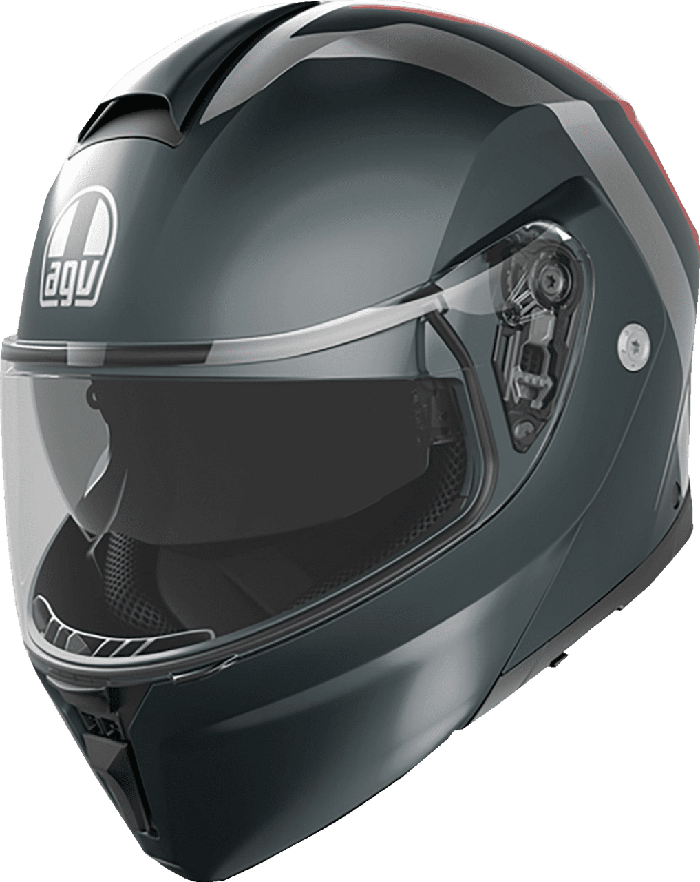 AGV-Resia-Street-Modular-Motorcycle-Helmet-Matte-Grey-Silver-Red-front-side-view