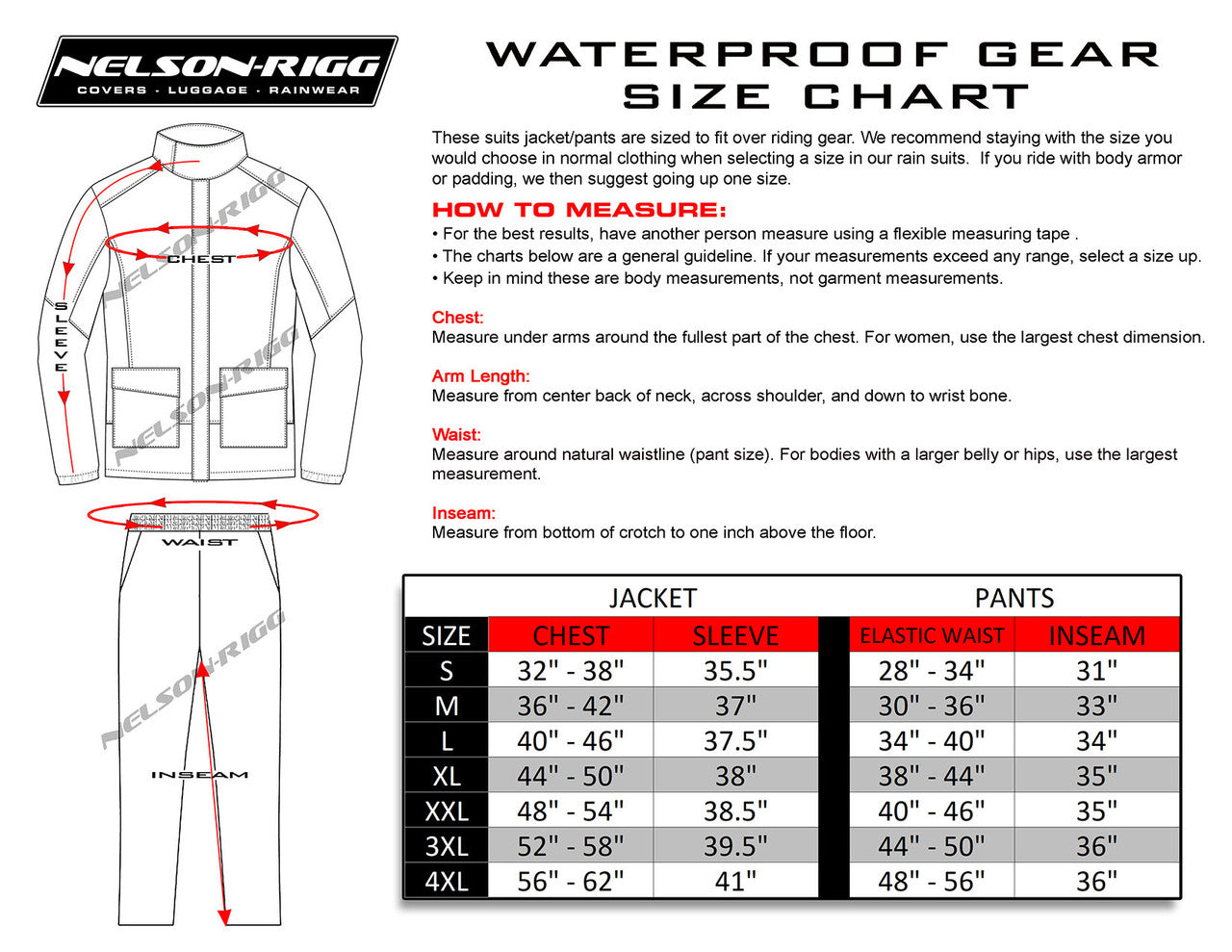 Nelson-Rigg-Solo-Storm-Motorcycle-Rainsuit-Pants-size-chart