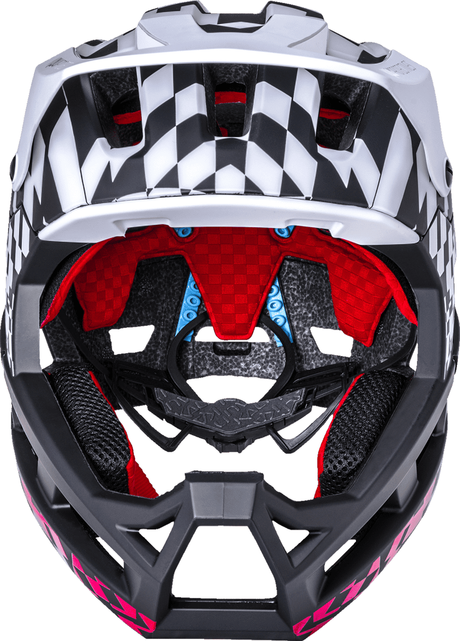 Kali-DH-Invader-LTD-Glitch-Bicycle-Helmet-Black-White-Red-front-view