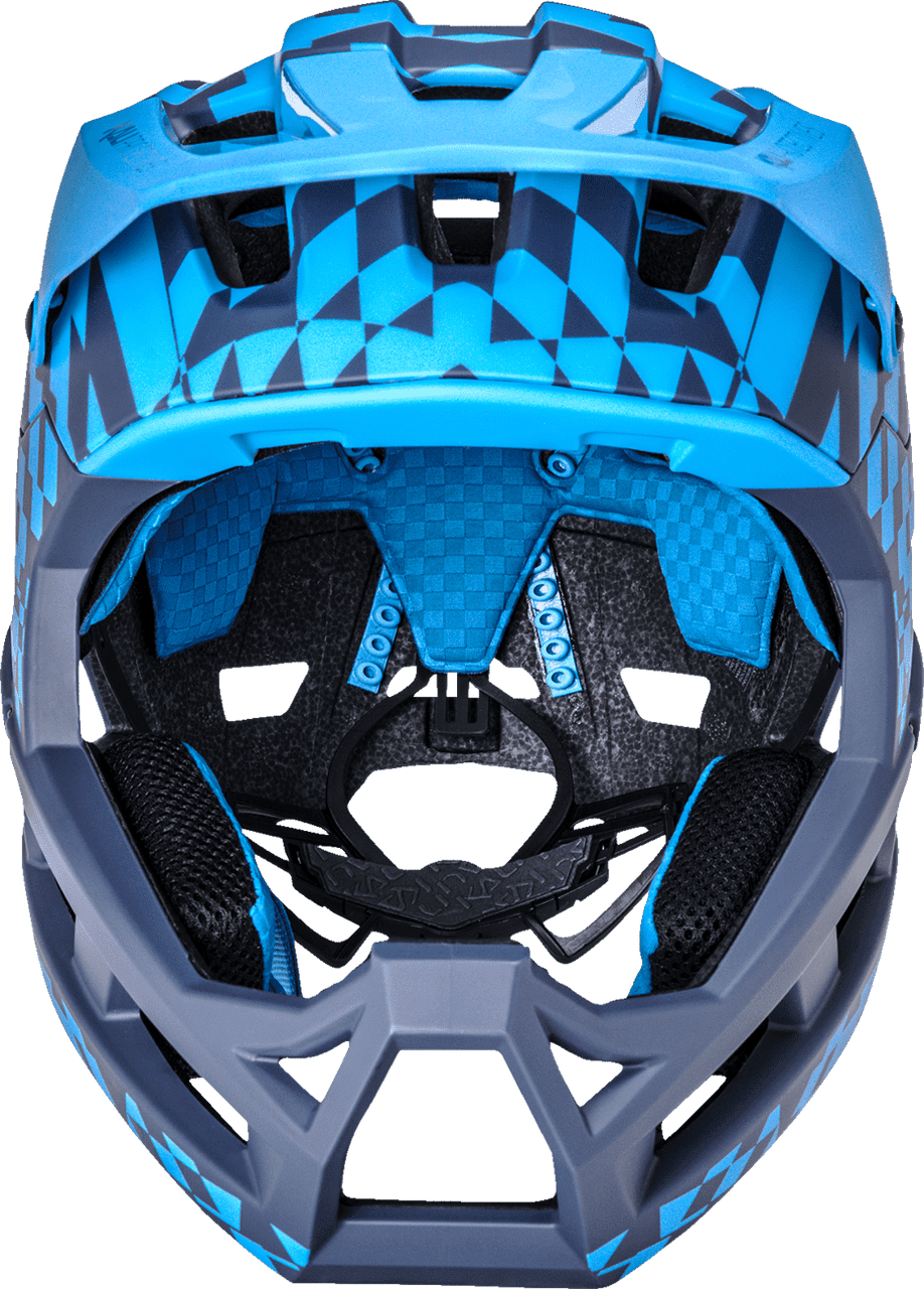 Kali-DH-Invader-LTD-Glitch-Bicycle-Helmet-Matte-Navy-Cyan-front-view