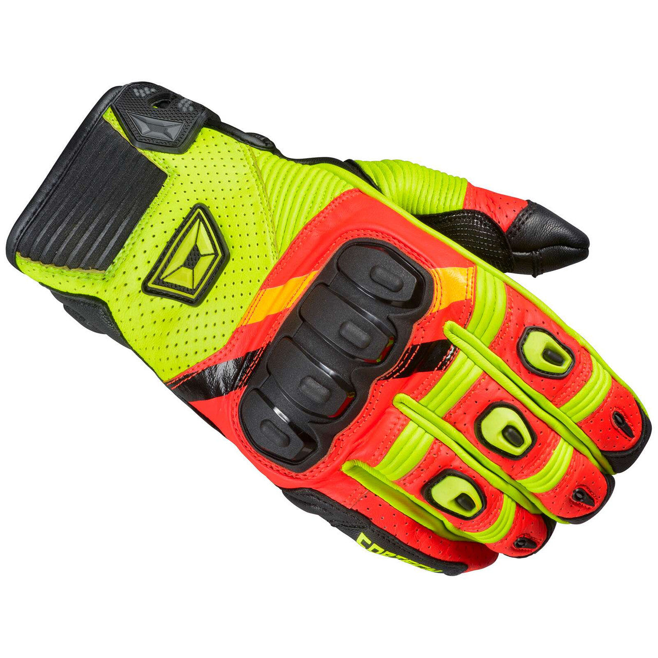 Cortech-Mens-Manix-ST-Leather-Motorcycle-Gloves-Red-Hi-Viz