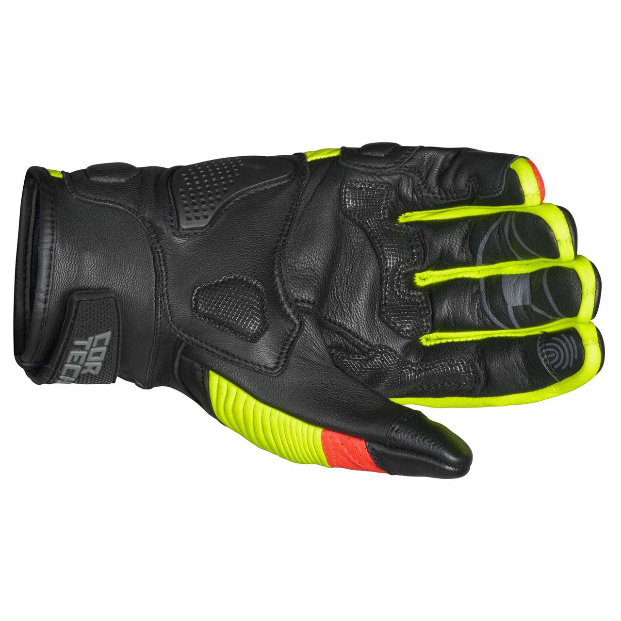 Cortech-Mens-Manix-ST-Leather-Motorcycle-Gloves-Red-Hi-Viz-palm