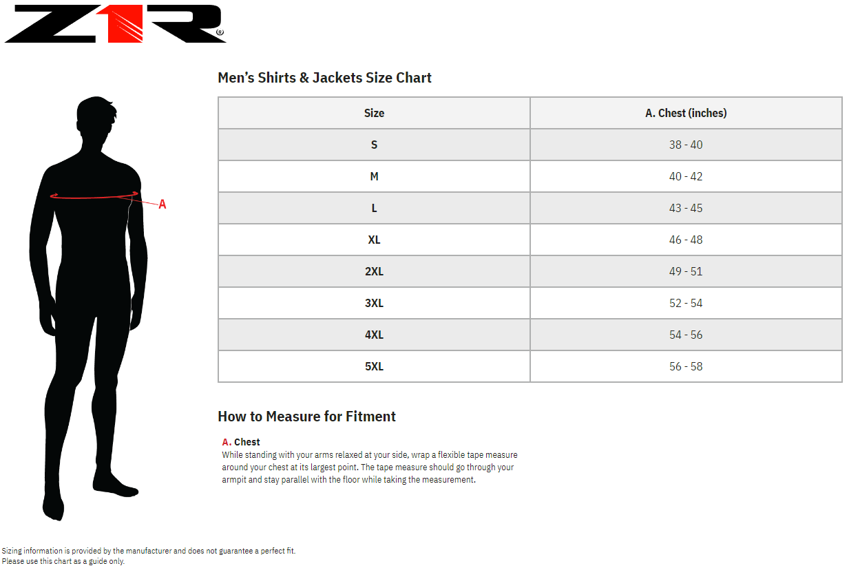 Z1R-Men's-Ashwood-Flannel-Shirt-size-chart