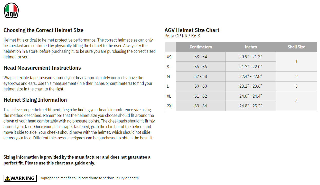 AGV-K6S-Sic58-Full-Face-Motorcycle-Helmet-size-chart