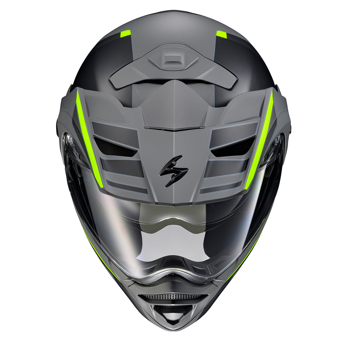 Scorpion-EXO-AT960-Monk-Modular-Motorcycle-Helmet-Grey-HiViz-Front-Top