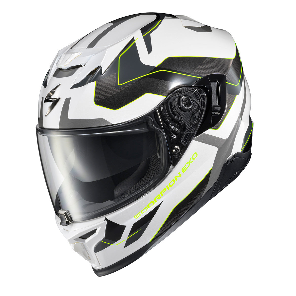 Scorpion-EXO-T520-Zuse-Full-Face-Motorcycle-Helmet-White-HiViz-Front-Side