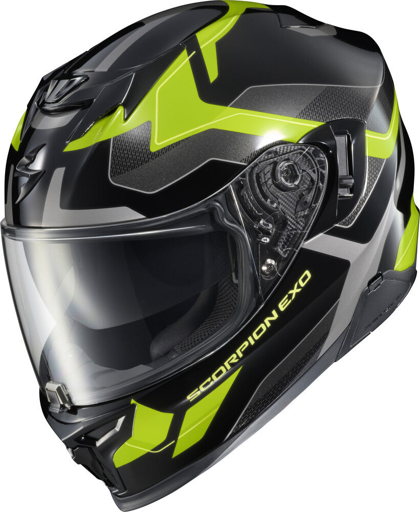 Scorpion-EXO-T520-Zuse-Full-Face-Motorcycle-Helmet-Black-HiViz-Front-Side