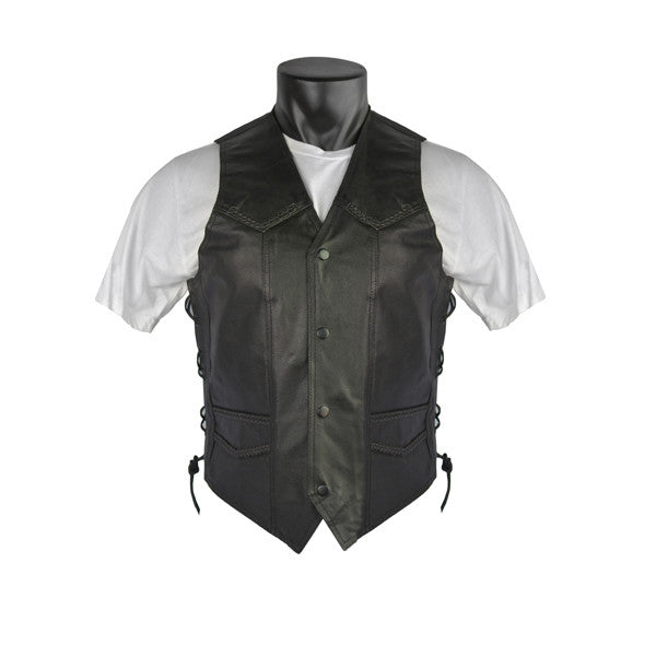 Vance Leather Premium Leather Braided Vest - front