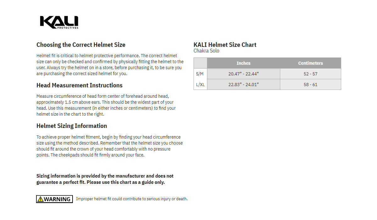 Kali-Chakra-Solo-Solid-Bicycle-Helmet-size chart