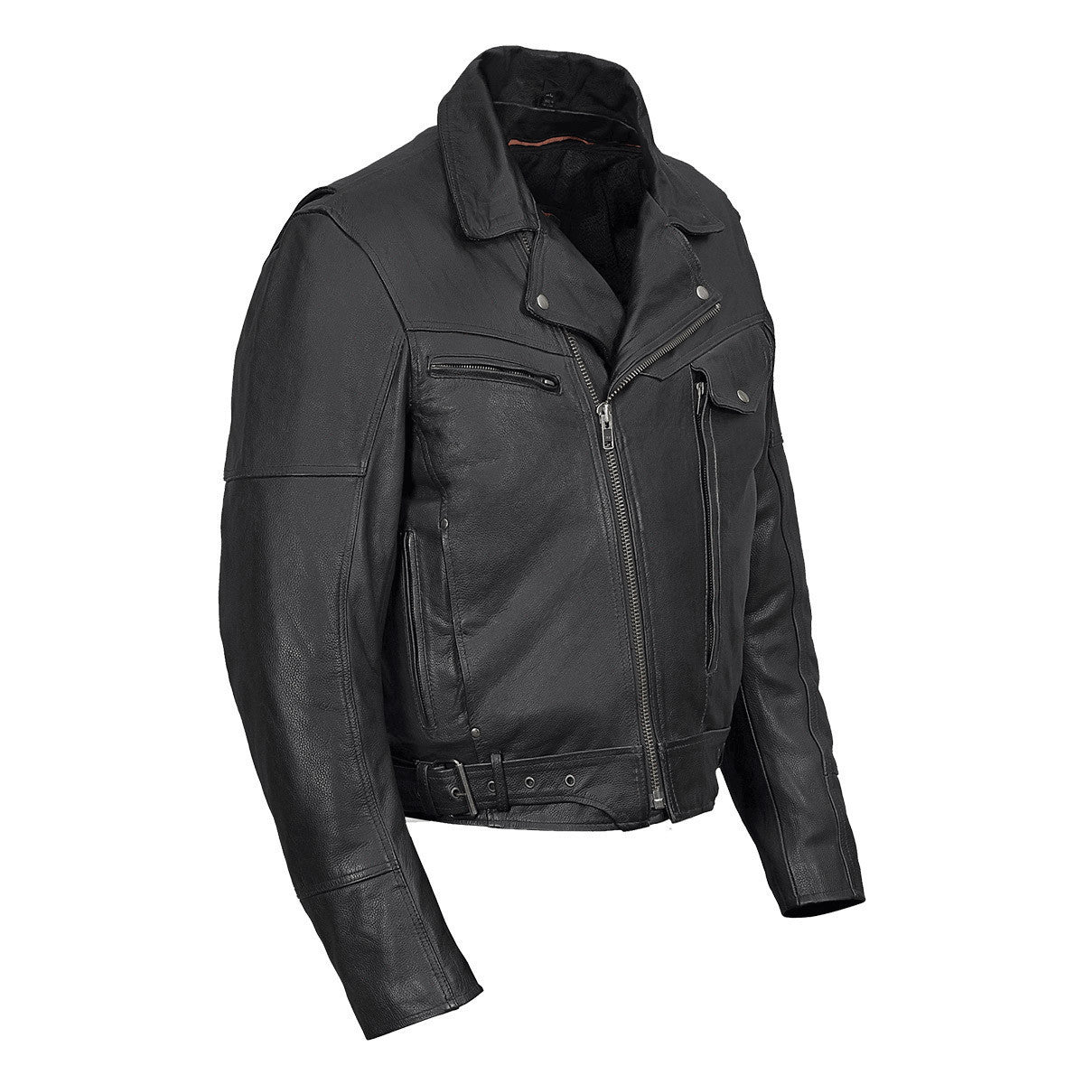 Vance VL509 Men's Functional Pockets Black Premium Cowhide Biker Cruiser Jacket - Side View