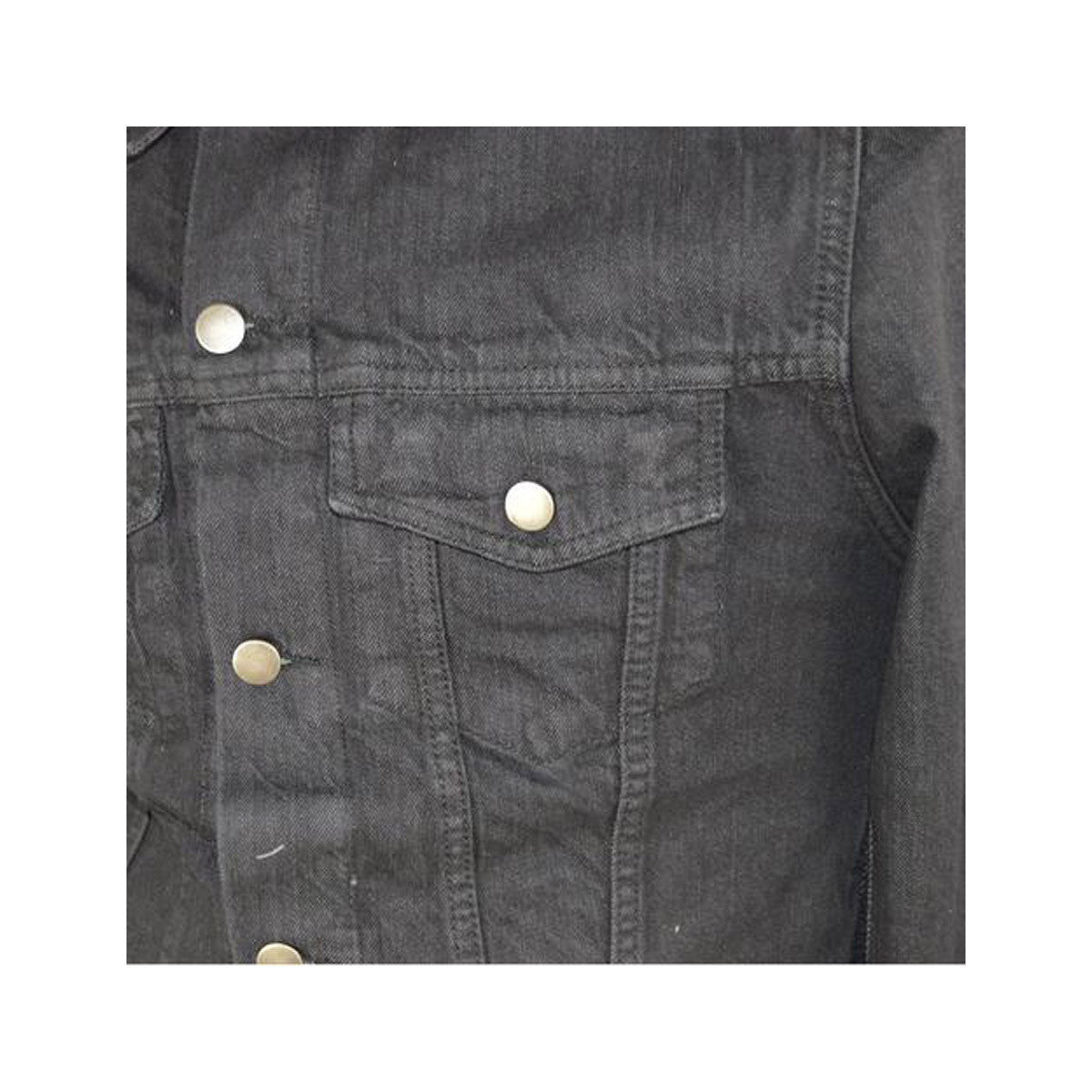 Mens Black Heavy Duty Denim Button Front Shirt Jacket - Detail View