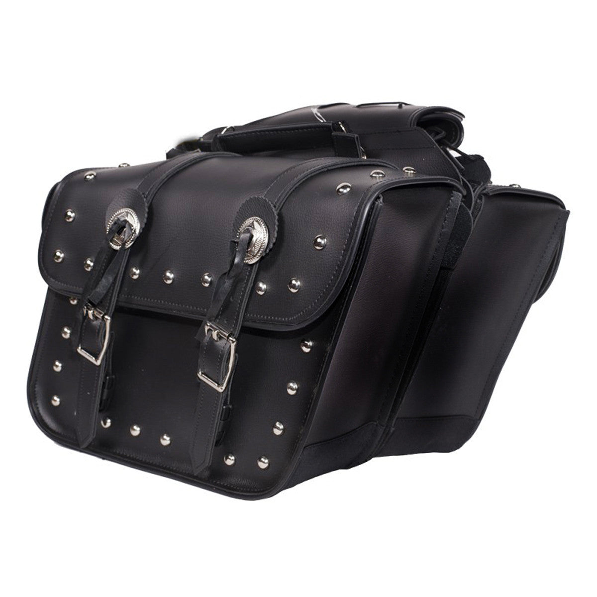 Vance VS204 Black Studded Motorcycle Saddlebags for Honda Yamaha Kawasaki Indian and Harley Davidson Motorcycles