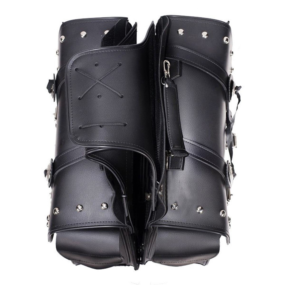 Vance VS204 Black Studded Motorcycle Saddlebags for Honda Yamaha Kawasaki Indian and Harley Davidson Motorcycles-Top View