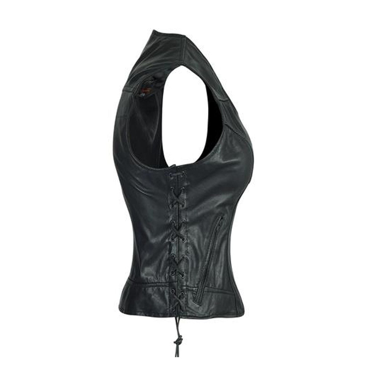 High Mileage HML1042 Womens Lady Biker Leather Motorcycle Vest - Side Lace