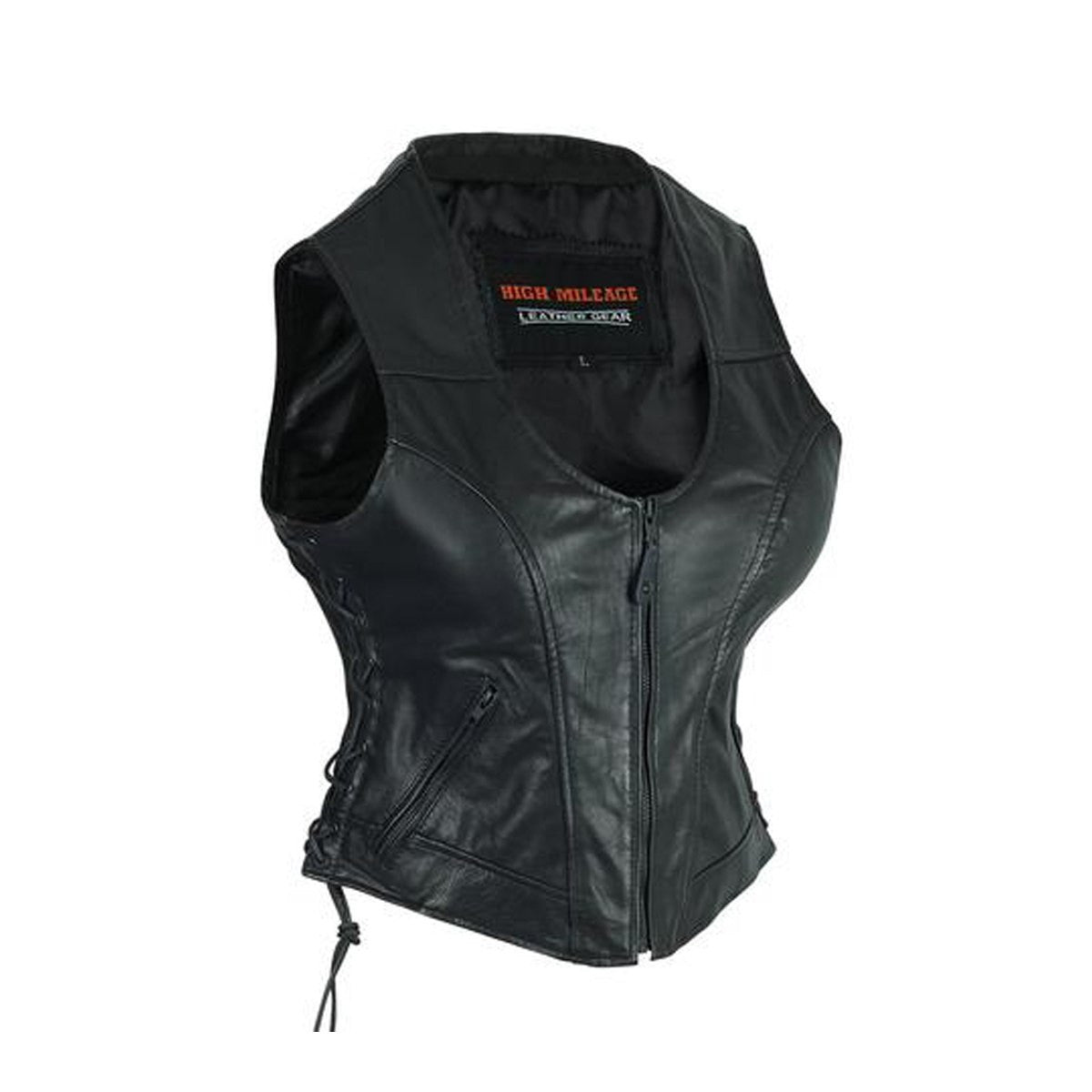 High Mileage HML1042 Womens Lady Biker Leather Motorcycle Vest - Side View