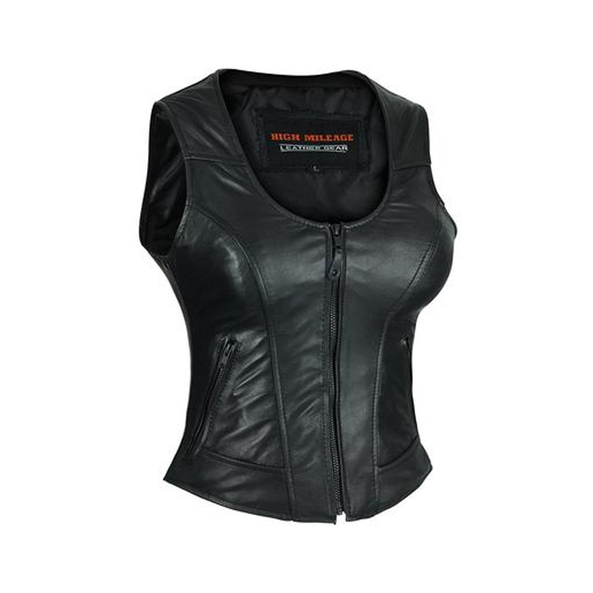 High Mileage HML1041 Womens Lady Biker Leather Motorcycle Vest - Side View