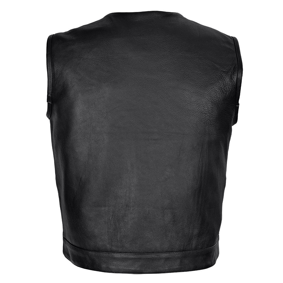 High Mileage HMM919 Mens Black Premium Cowhide Leather SOA Style Club Vest With Quick Access Conceal Carry Pocket - Back View