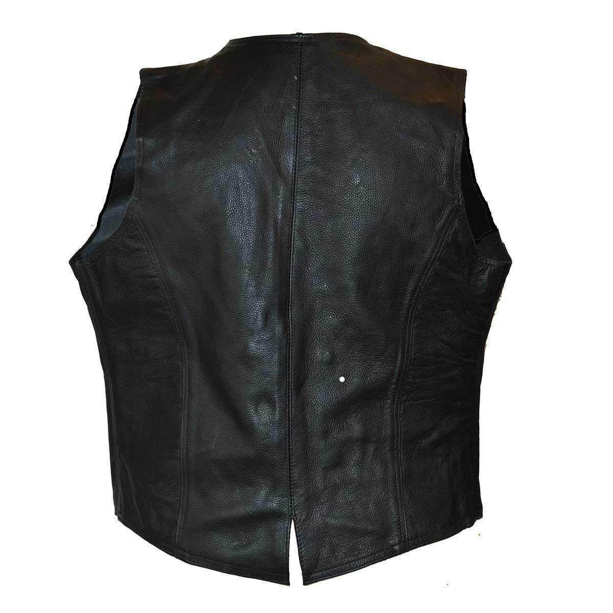 Vance VL1050 Womens Black Lady Biker Leather Motorcycle Vest - Back View