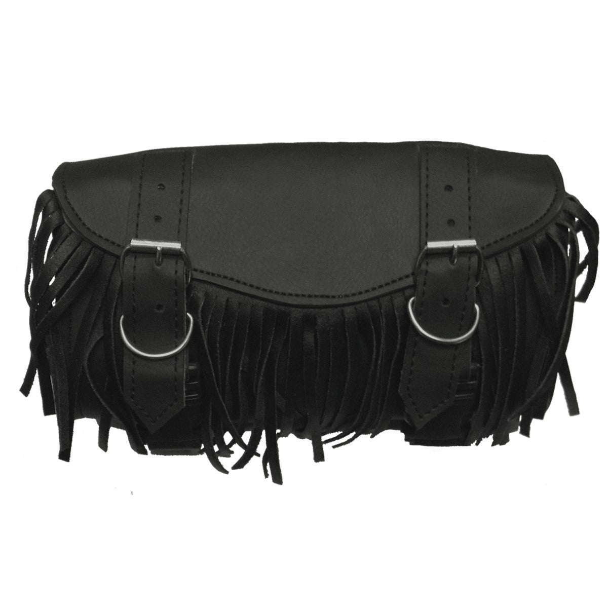 Vance VS117H Black Hard Shell Motorcycle Handlebar Bag Toolbag with Fringes