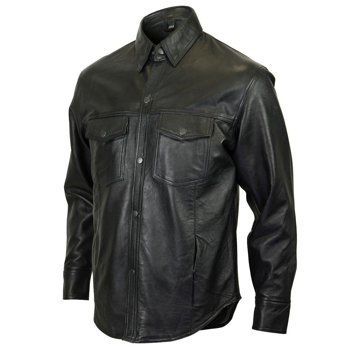 Vance Leather Lambskin Shirt With Snap Down Collar