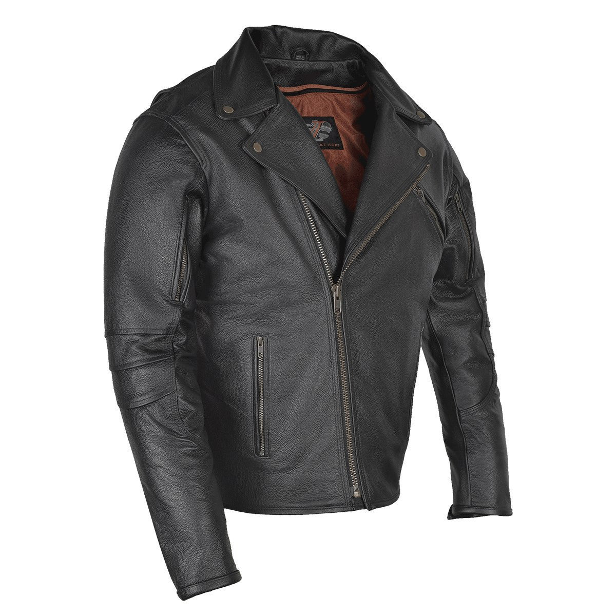 Vance VL517 Men's Dual Concealed Carry Vented Black Premium Cowhide Leather Biker Motorcycle Riding Jacket - Side View