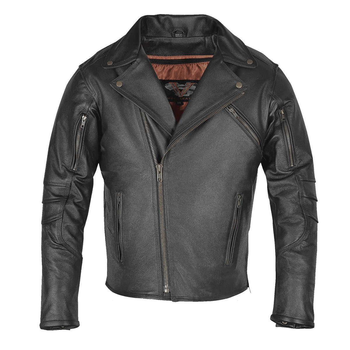 Vance VL517 Men's Dual Concealed Carry Vented Black Premium Cowhide Leather Biker Motorcycle Riding Jacket