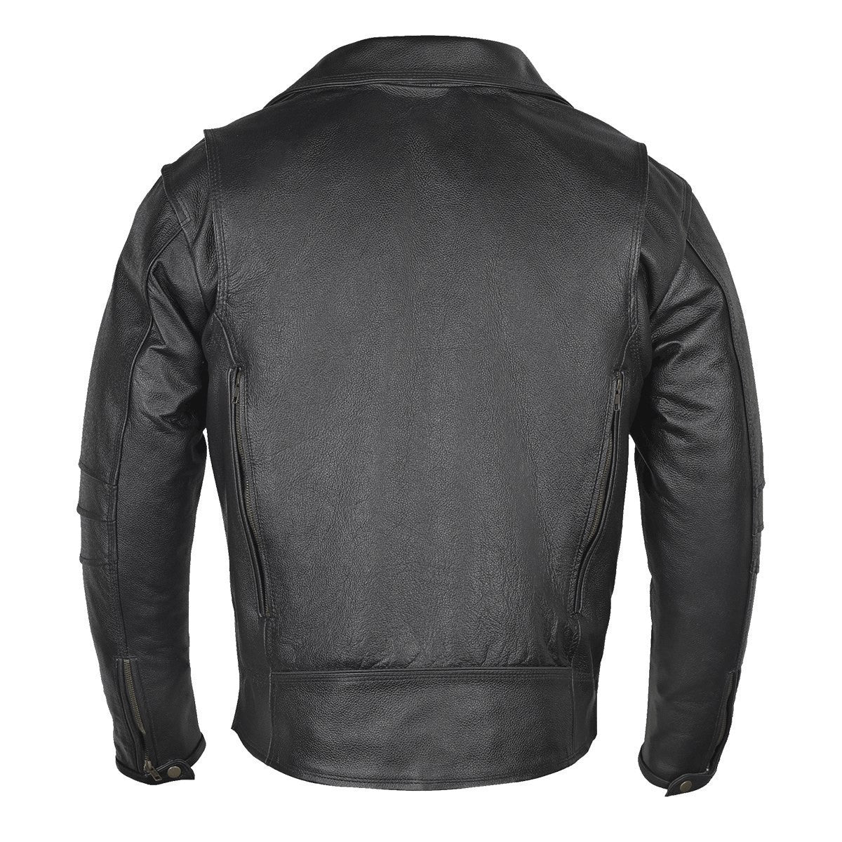 Vance VL517 Men's Dual Concealed Carry Vented Black Premium Cowhide Leather Biker Motorcycle Riding Jacket - Back View