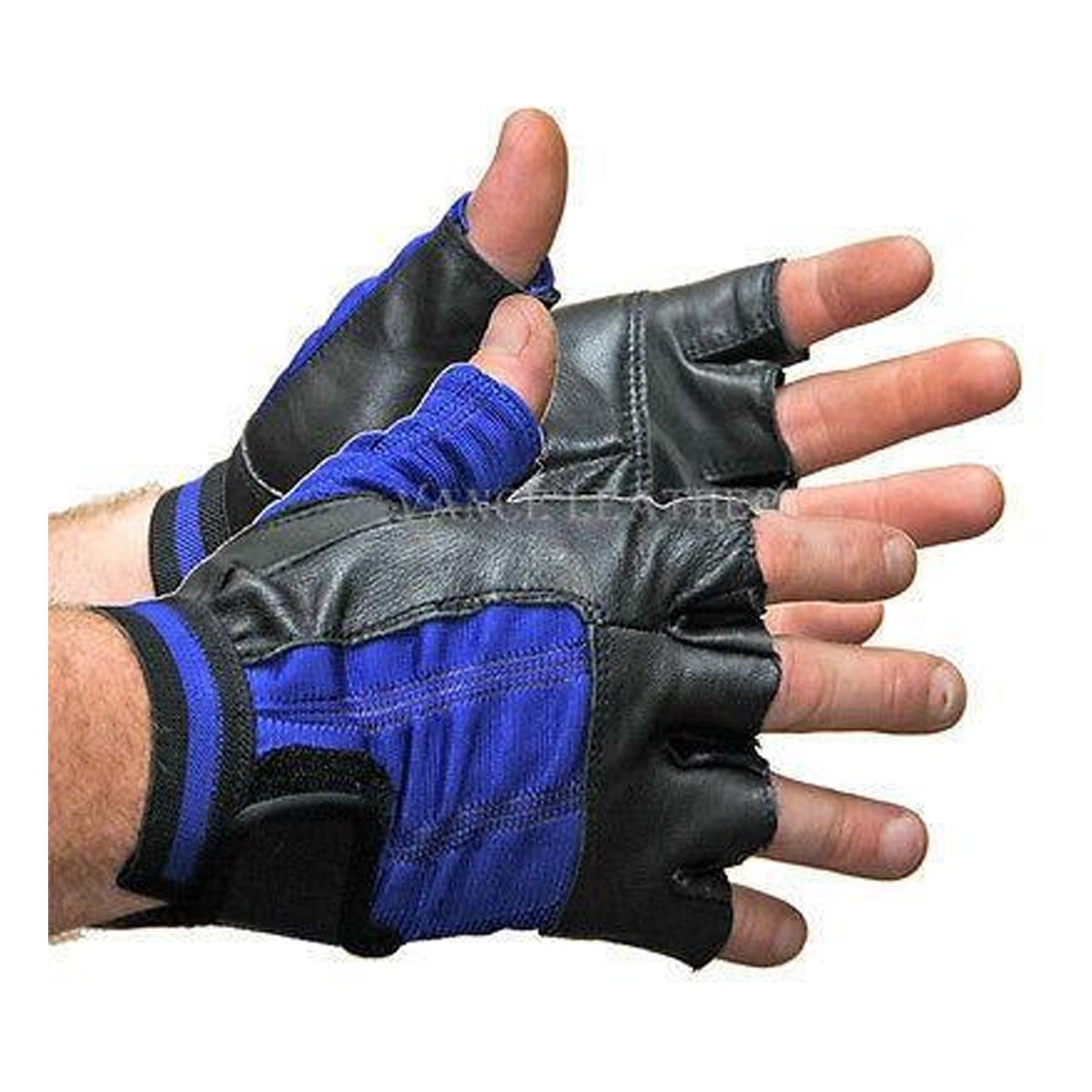 Vance VL428 Mens Black Shorty Stretch Leather Gloves - Blue