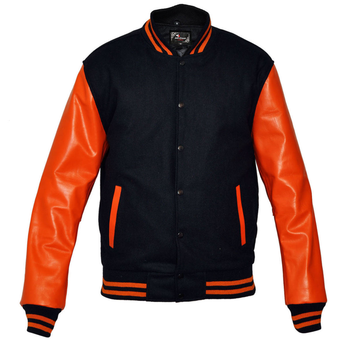 Mens MJ590B Black Wool with Real Leather Premium Varsity Letterman Jacket