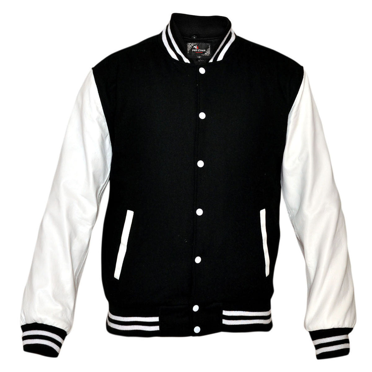 Mens MJ590B Black Wool with Real Leather Premium Varsity Letterman Jacket